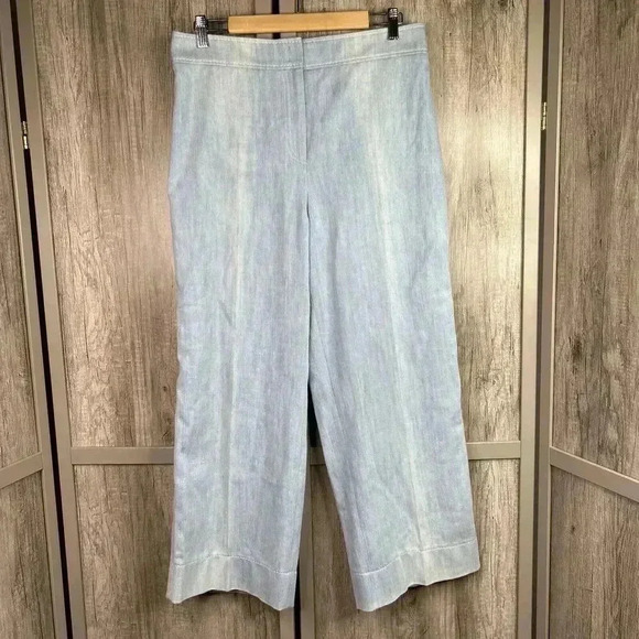 Akris Punto Denim Pants 10 Wide Leg High Rise Light Blue Color Preppy Minimalist - Picture 1 of 11